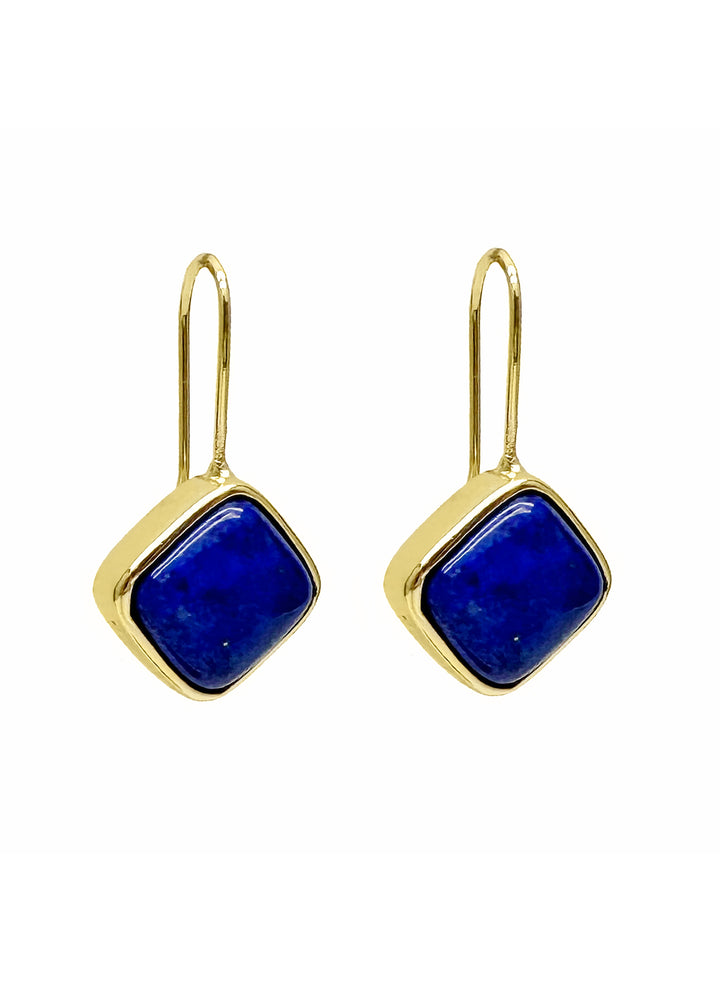 Minimalist Square Shaped Lapis Hook Earrings LE026 - FARRA
