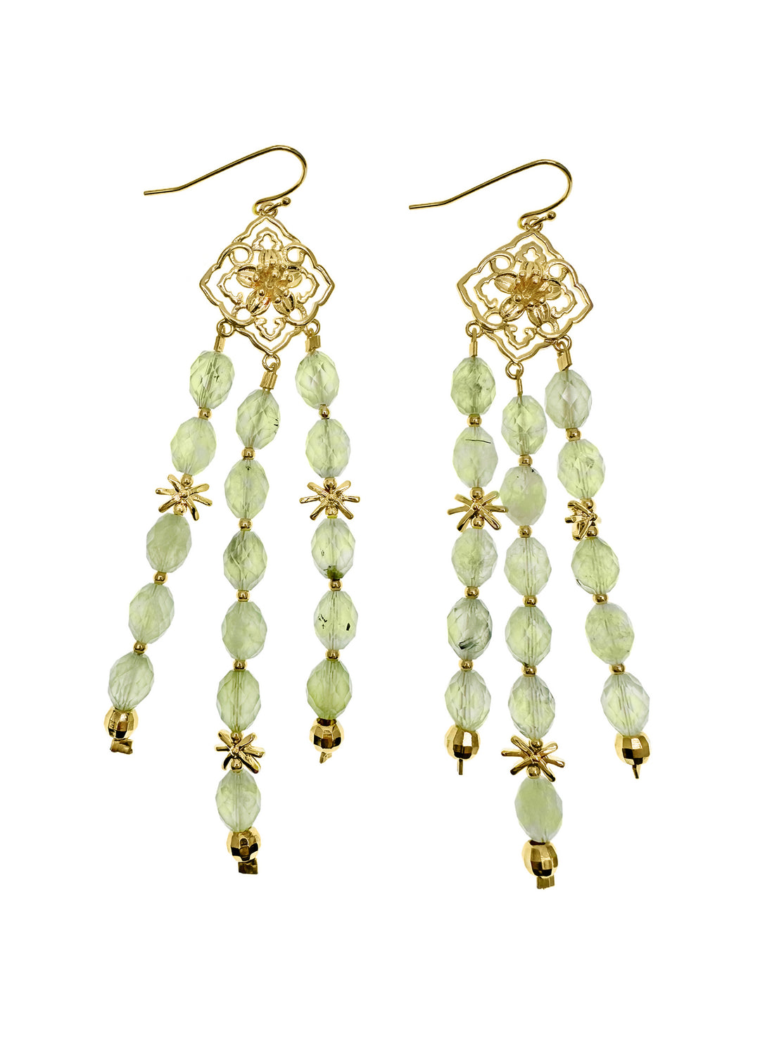 Bohemian Flower Frame with Prehnite Beaded Tassel Earrings LE033 - FARRA