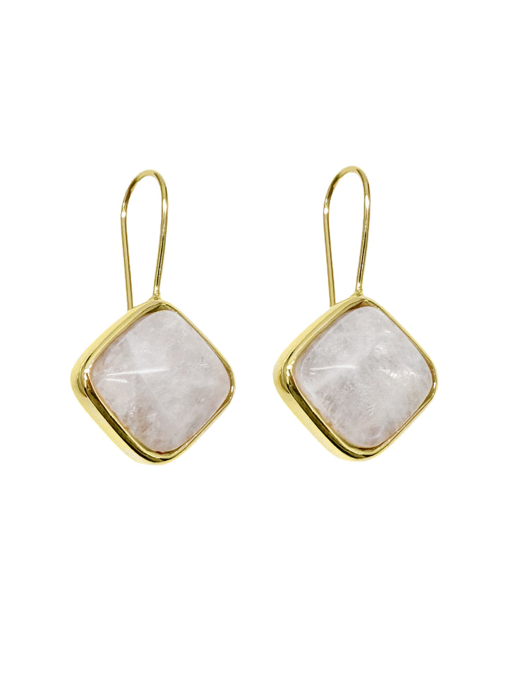 Minimalist Square Shaped Moonstone Hook Earrings LE036 - FARRA