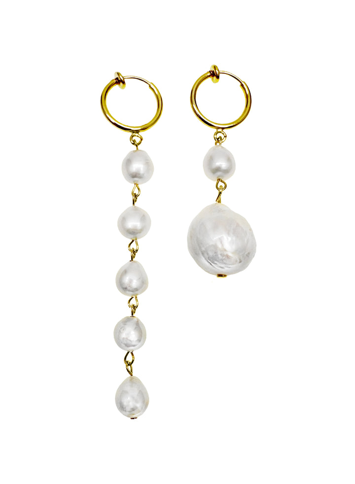 Asymmetric Baroque Pearls Dangle Clip-On Earrings LE037 - FARRA