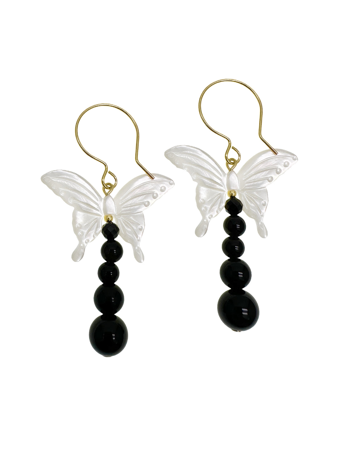 Butterfly Shell with Black Obsidian Statement Earrings LE042 - FARRA