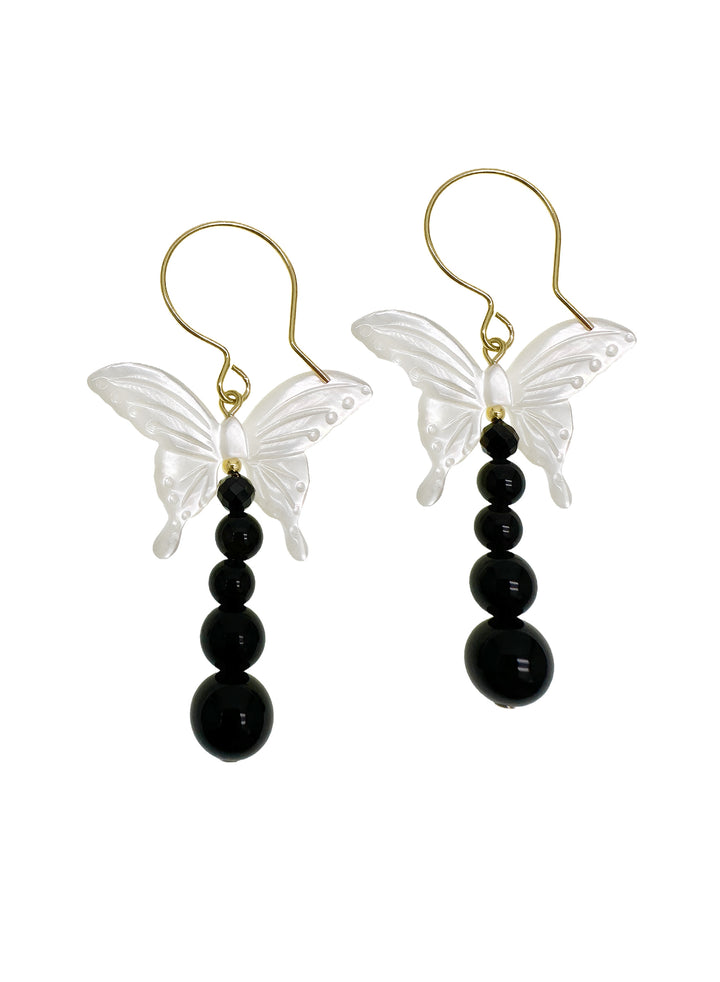 Butterfly Shell with Black Obsidian Statement Earrings LE042 - FARRA