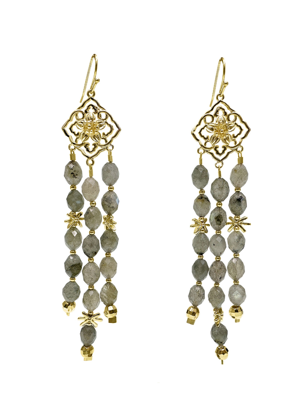 Bohemian Style Flower Frame With Labradorite Tassel Earrings LE045 - FARRA