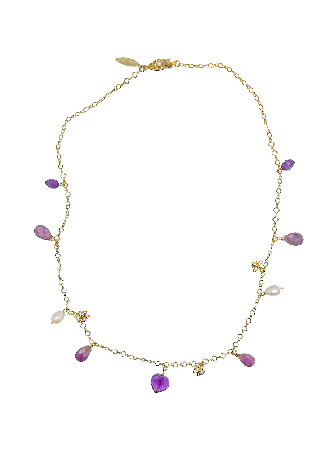 Amethyst and Freshwater Pearl Delicate Charm Necklace LN016 - FARRA