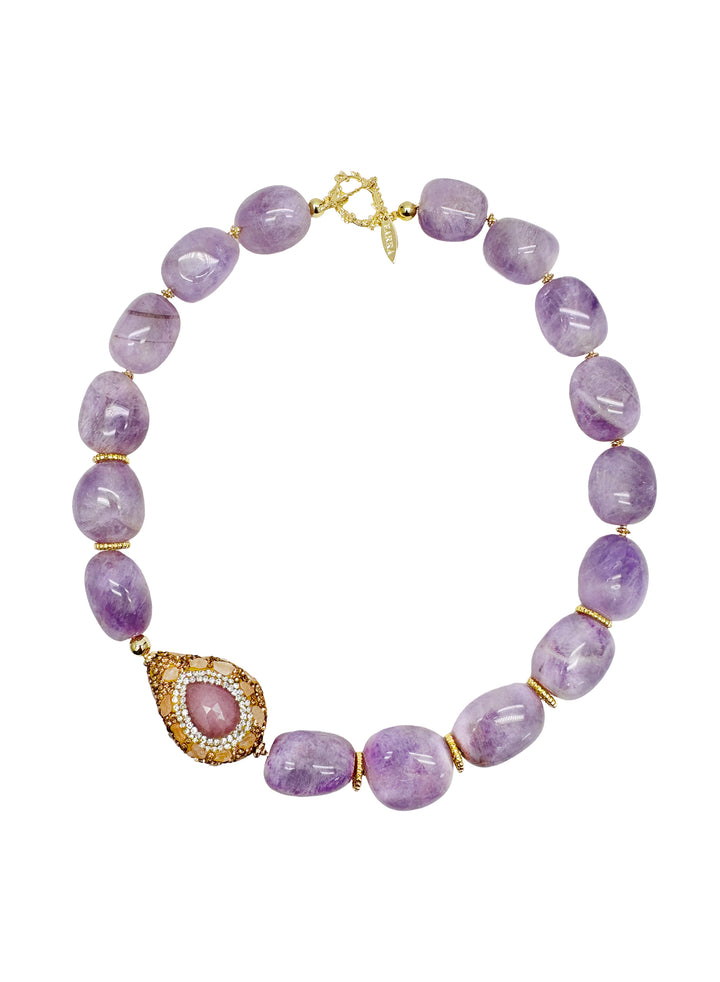 Amethyst With Rhinestone Chunky Statement Necklace LN020 - FARRA