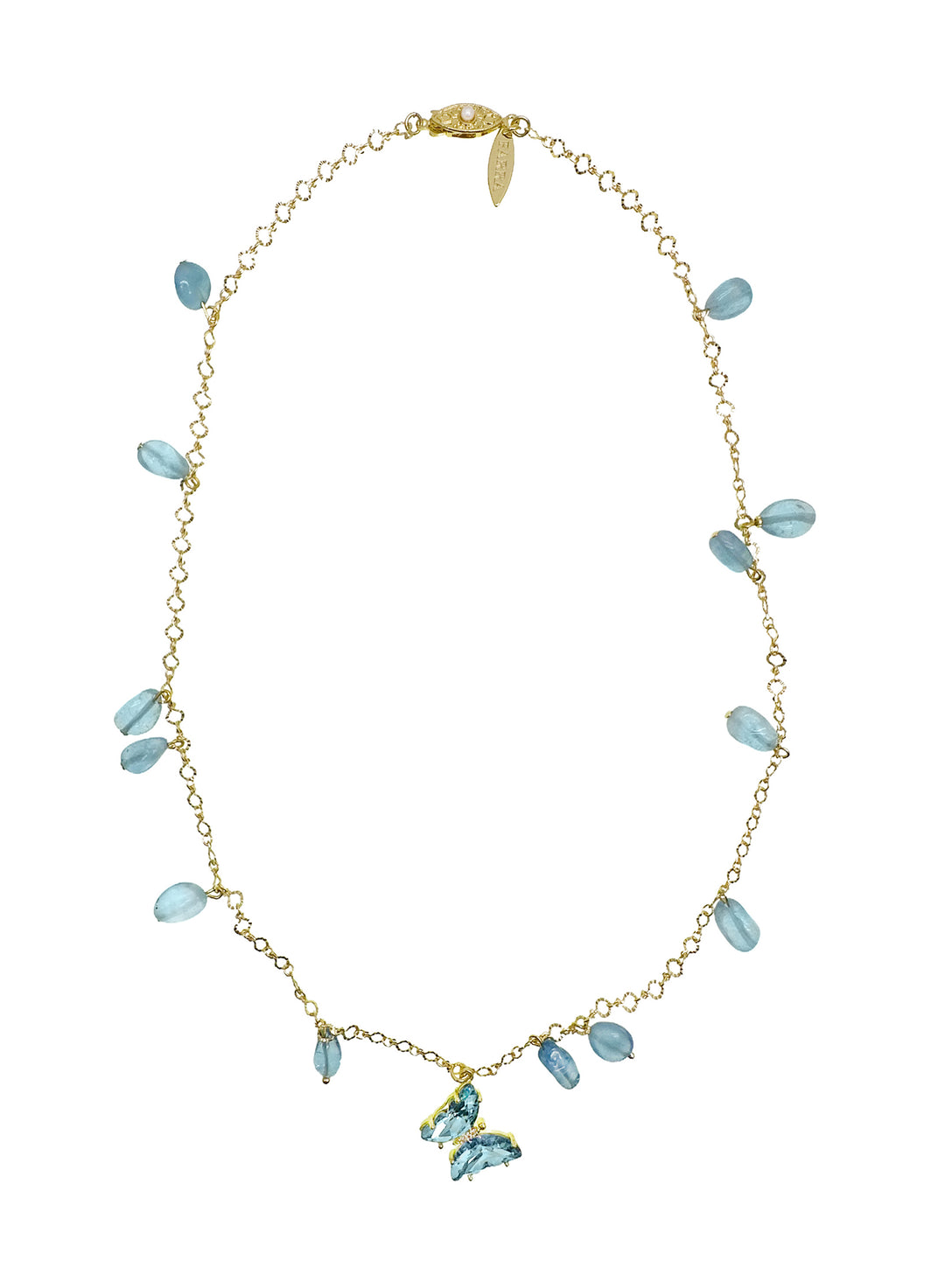 Aquamarine Charms with a Blue Butterfly Pendant Necklace LN027 - FARRA