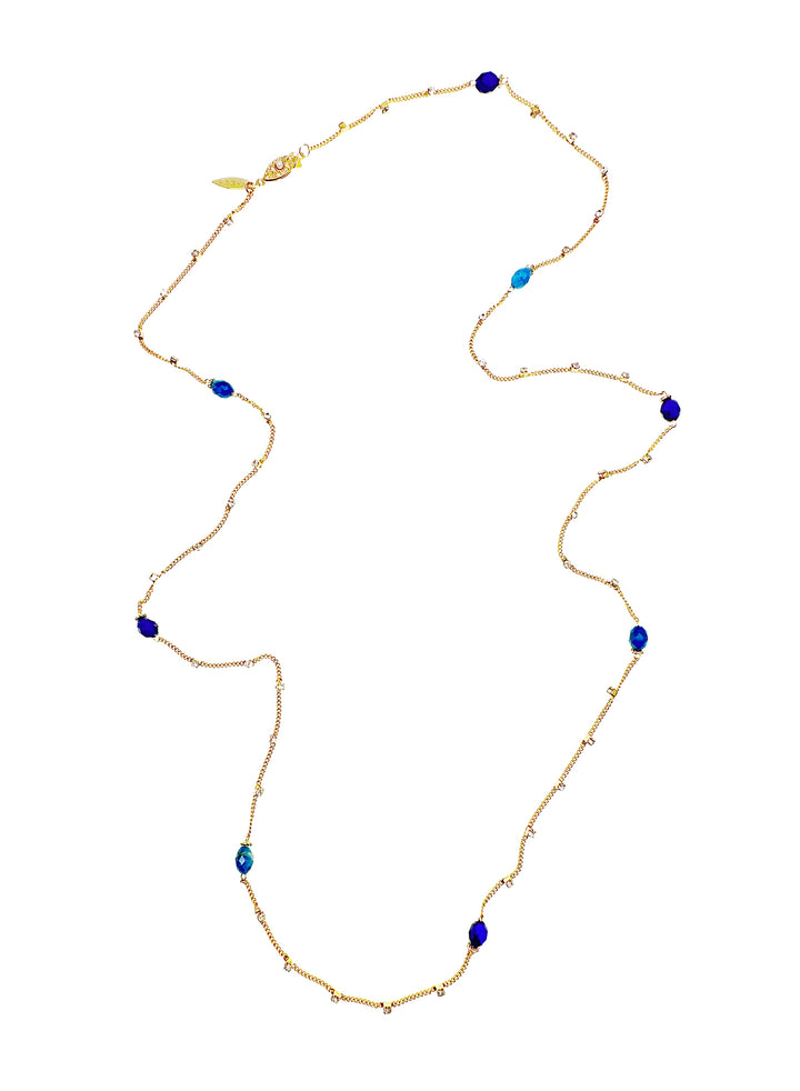 Gold Chain with Blue Gemstone Long Necklace LN032 - FARRA