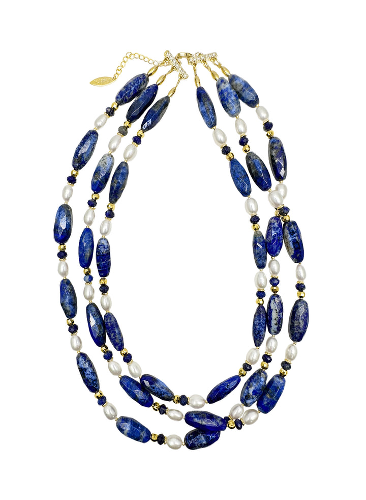 Blue Lapis with Freshwater Pearls Multi-Layers Necklace LN040 - FARRA