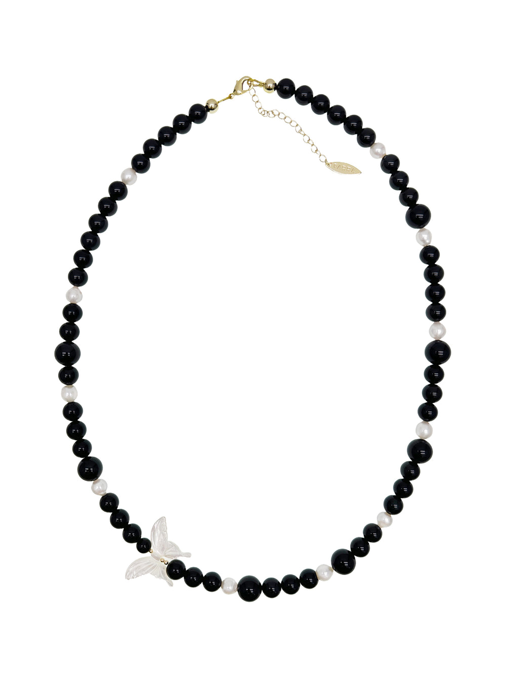 Black Obsidian with White Butterfly Charm Statement Necklace LN069 - FARRA