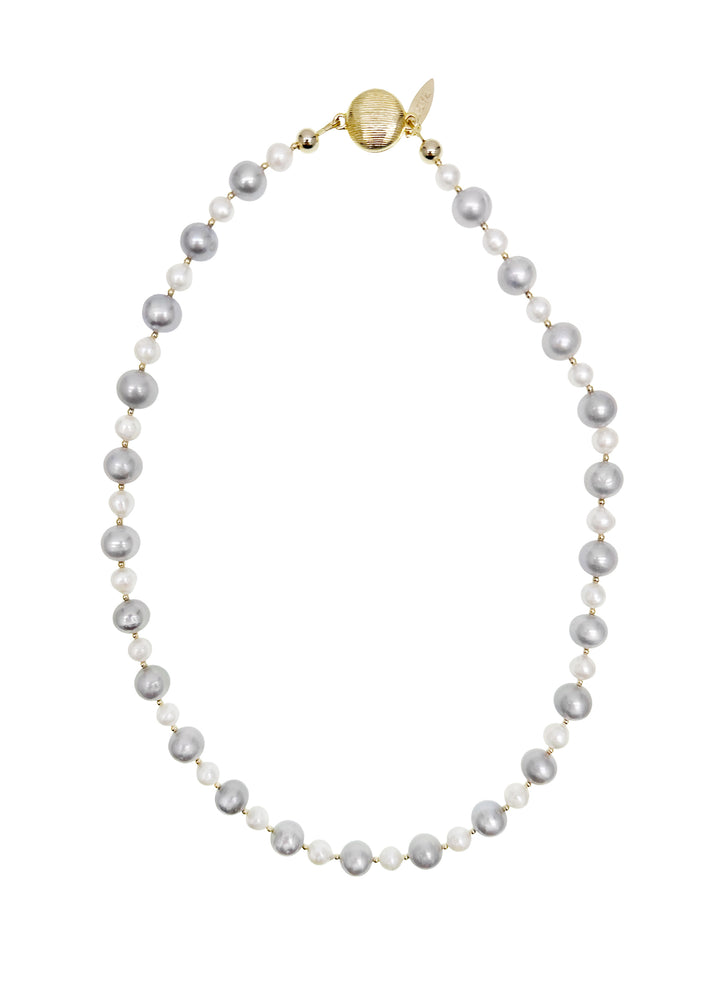 Classic Gray and White Natural Freshwater Pearls Necklace LN076 - FARRA