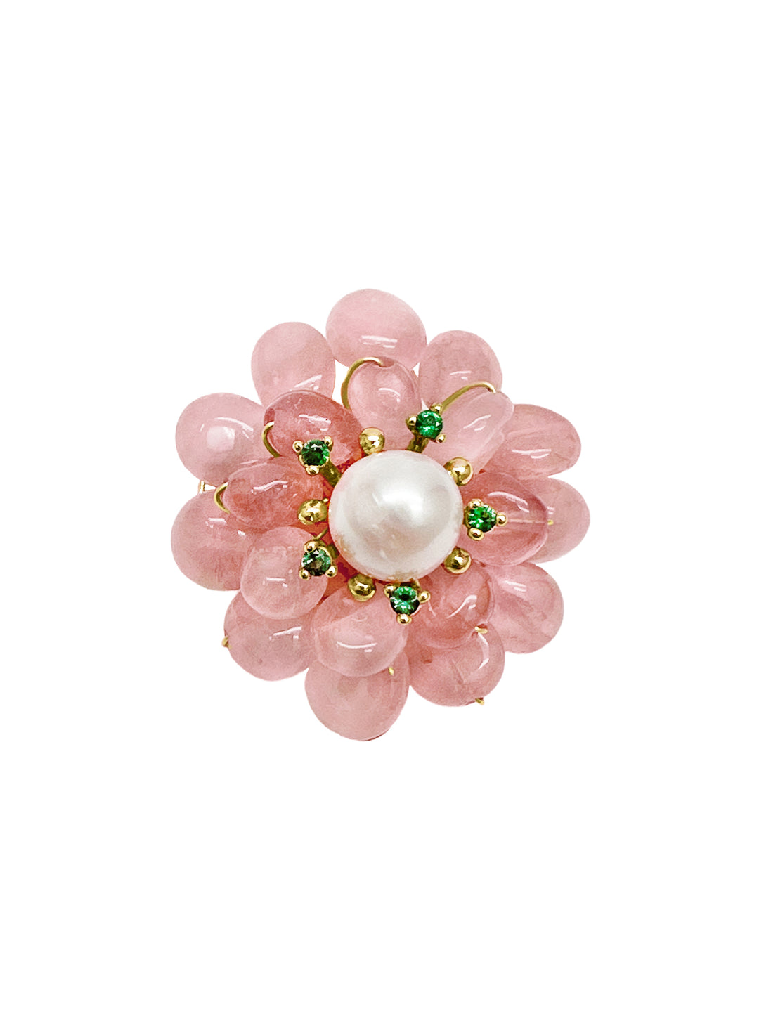 Flower Shaped Rose Quartz Brooch LP002 - FARRA