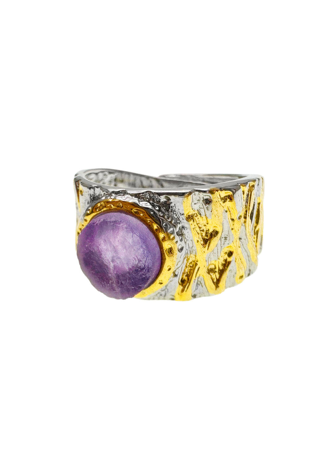 Amethyst Stone Platinum Plated Brass Adjustable Ring LR003 - FARRA