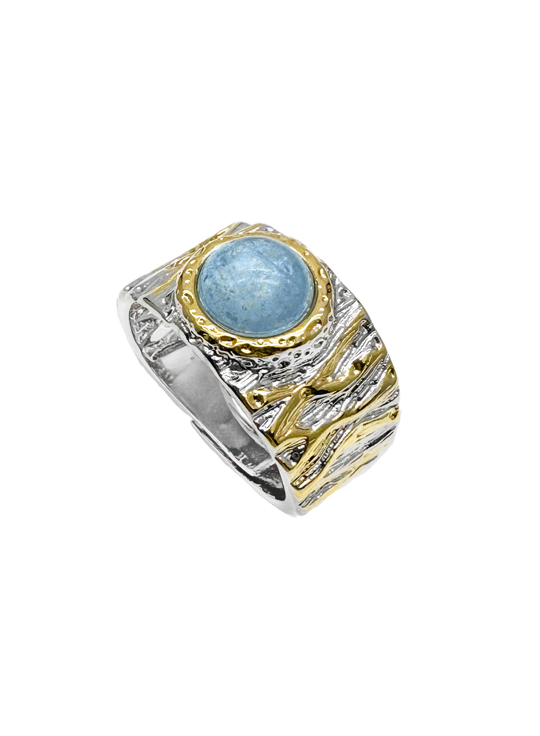 Aquamarine Stone Platinum Plated Brass Adjustable Ring LR004 - FARRA