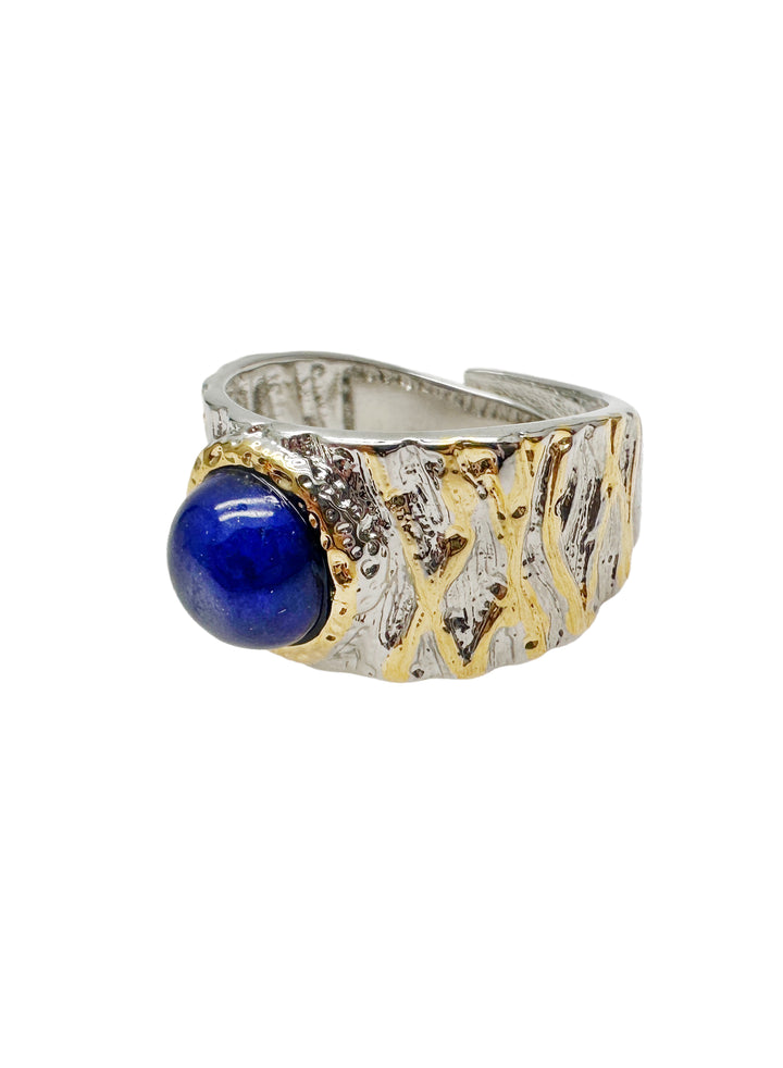 Lapis Stone Platinum Plated Brass Adjustable Ring LR006 - FARRA