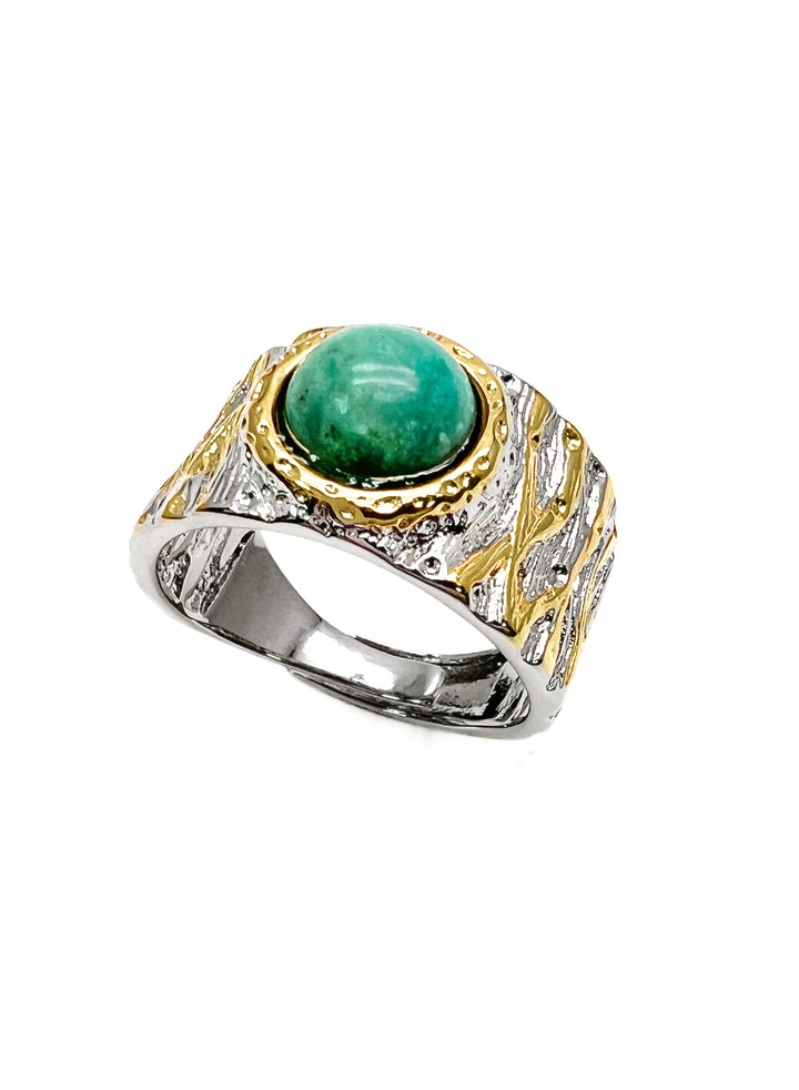 Turquoise Stone Platinum Plated Brass Adjustable Ring LR007 - FARRA