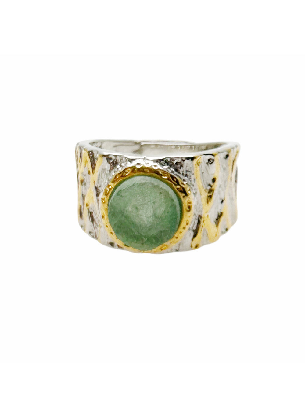 Aventurine Stone Platinum Plated Brass Adjustable Ring LR008 - FARRA