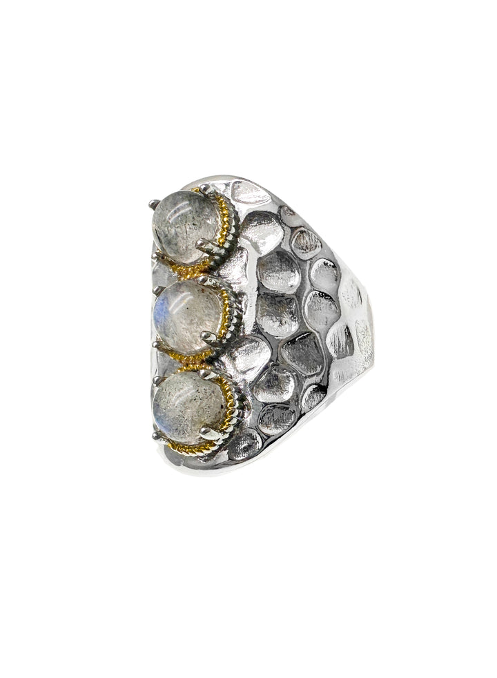 Labradorite Stone Nugget Platinum Plated Brass Ring LR012 - FARRA