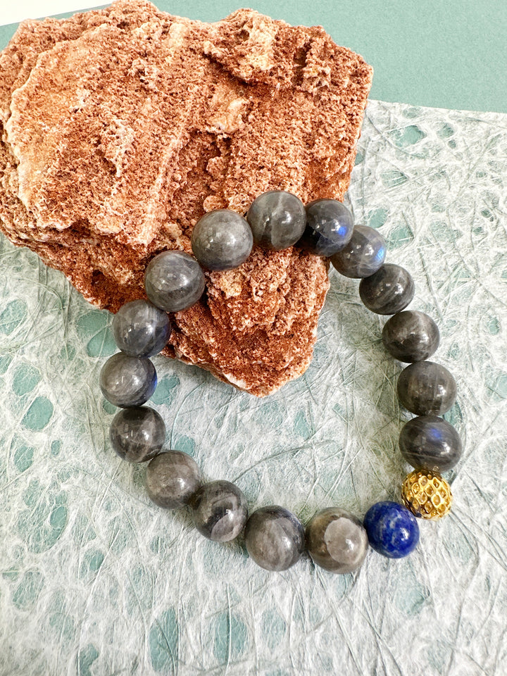 Labradorite With Lapis Men's Bracelet MEB05