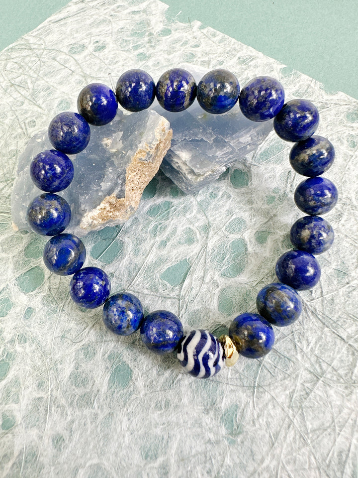 Lapis With Blue Wave Ceramic Men's Bracelet MEB22