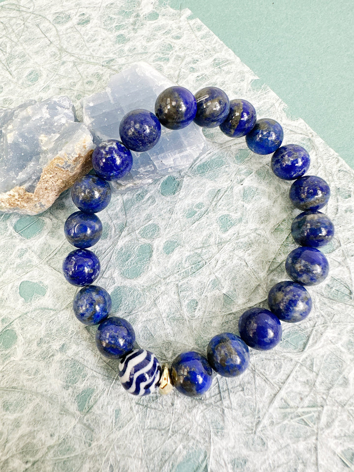 Lapis With Blue Wave Ceramic Men's Bracelet MEB22