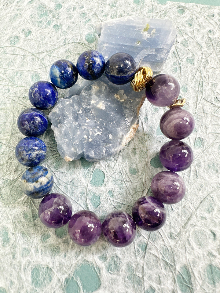 Amethyst And Blue Lapis Chunky men's Bracelet MEB24