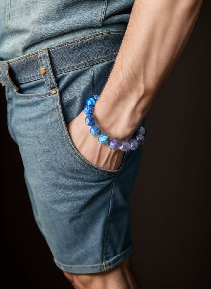 Amethyst And Blue Lapis Chunky men's Bracelet MEB24