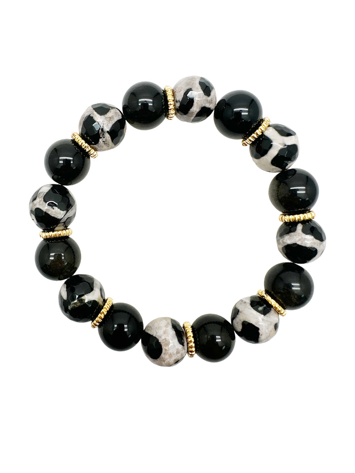 Black And White Dzi Agate Chunky Bracelet MEB07