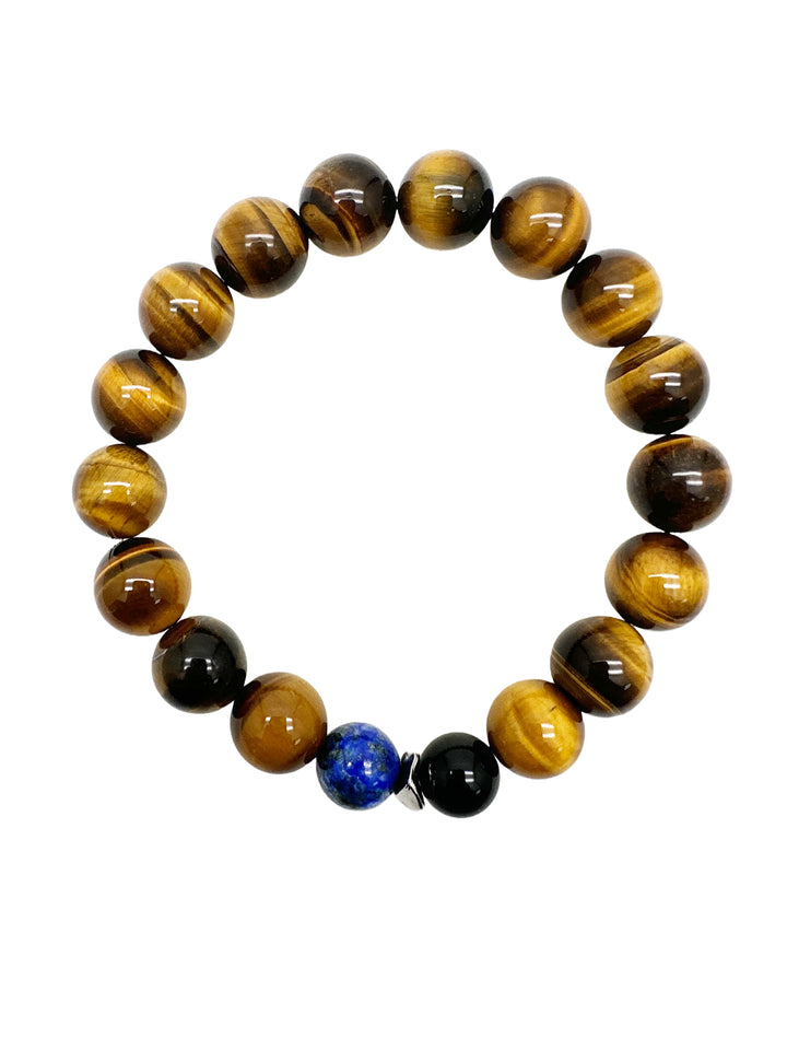Brown Tiger-eye With Blue Lapis Men's Bracelet MEB13