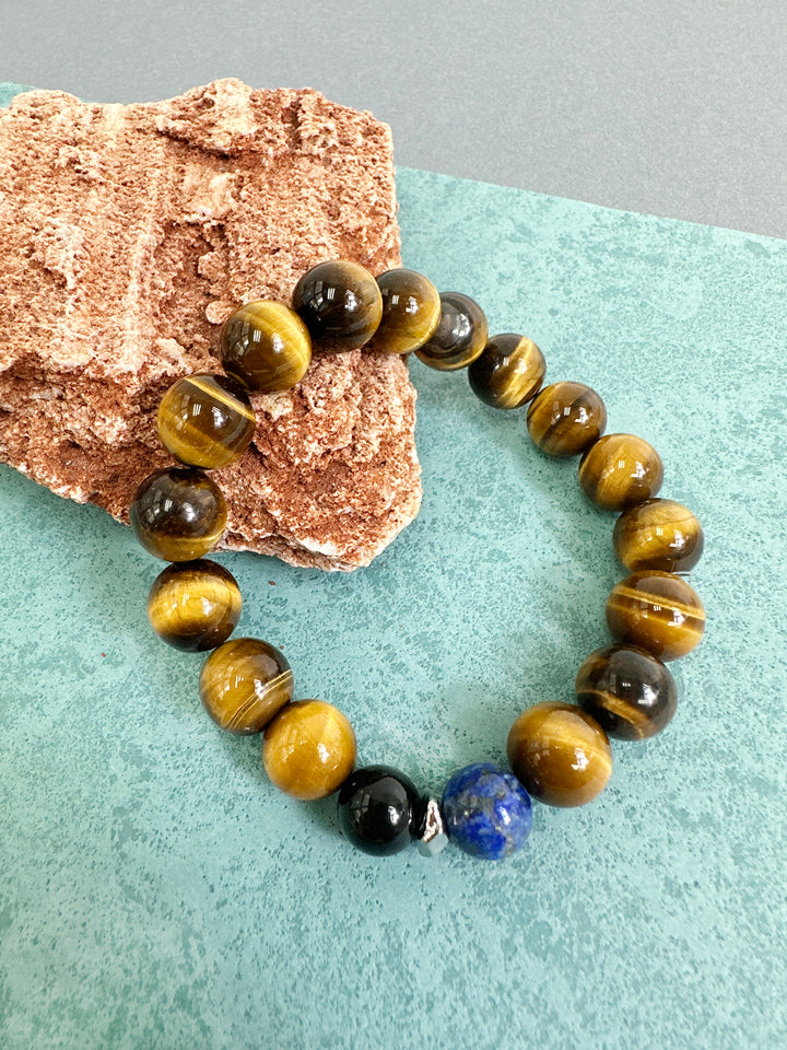 Brown Tiger-eye With Blue Lapis Men's Bracelet MEB13