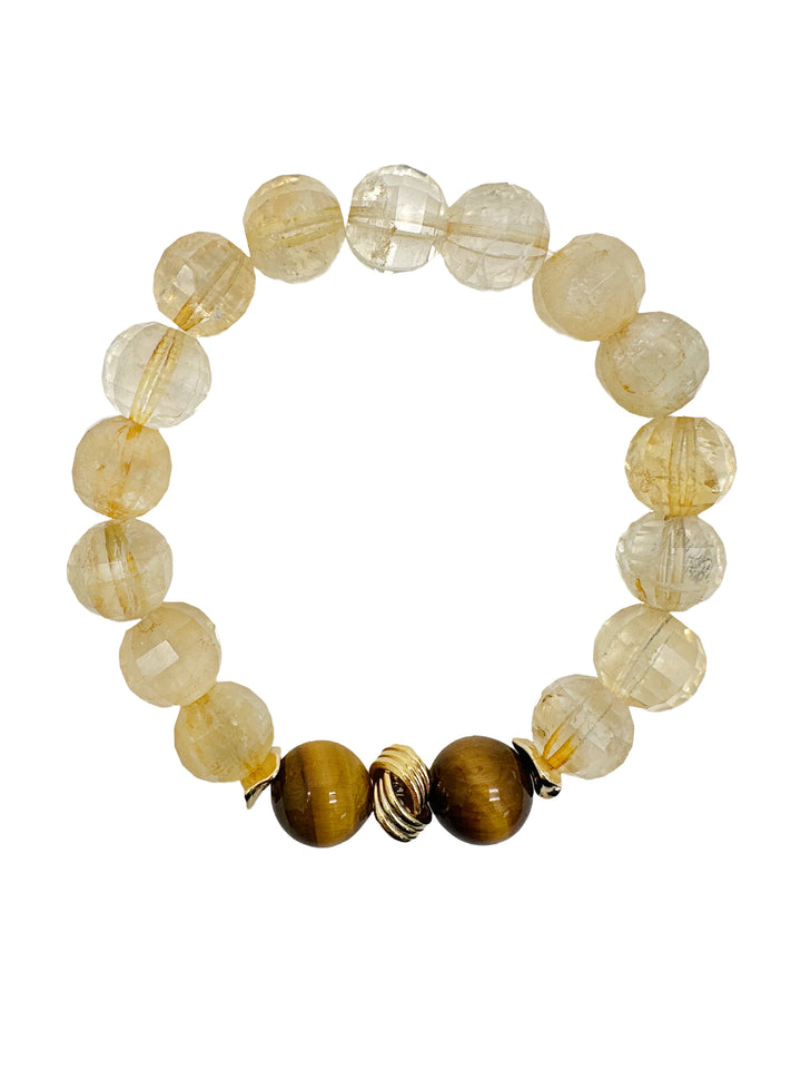 Natural Citrine With Natural Tiger-Eye Stone Men's Bracelet MEB23