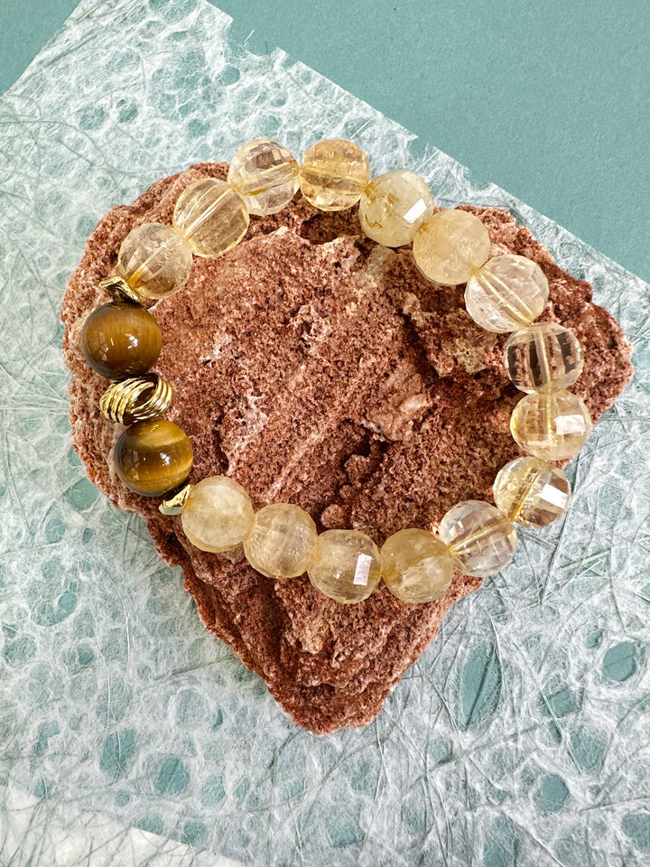 Natural Citrine With Natural Tiger-Eye Stone Men's Bracelet MEB23