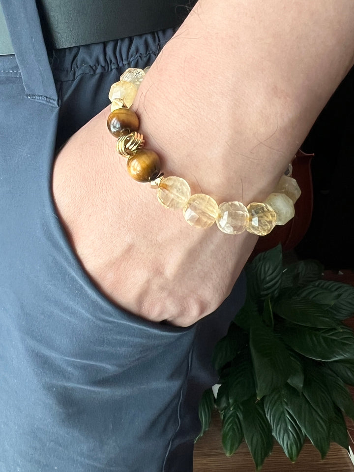 Natural Citrine With Natural Tiger-Eye Stone Men's Bracelet MEB23