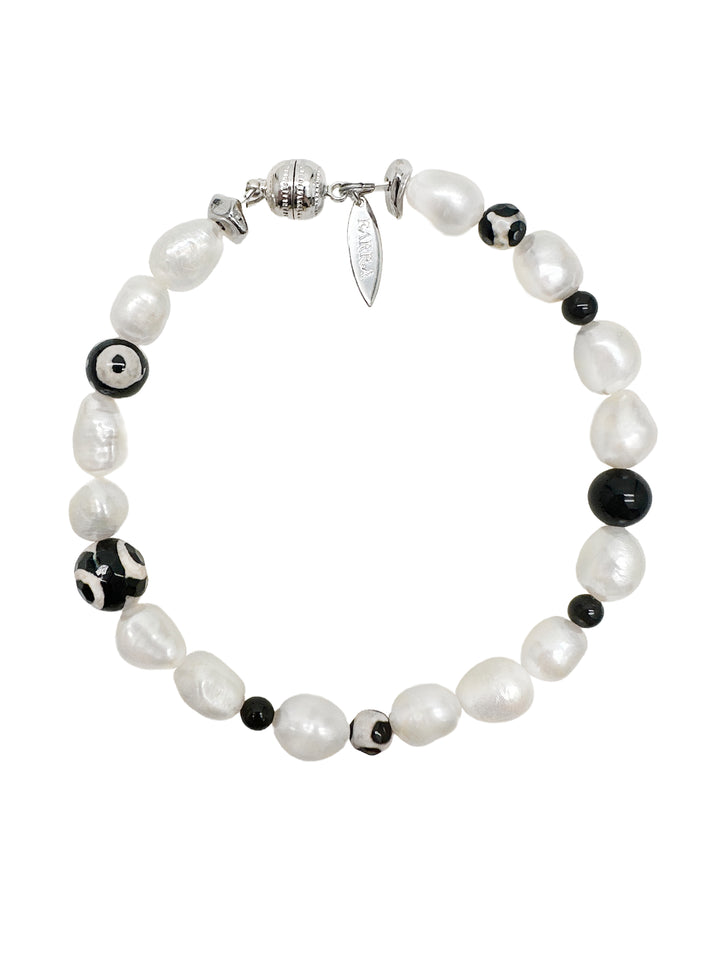 Freshwater Pearls With Black Dzi Agate Men's Bracelet MEB03