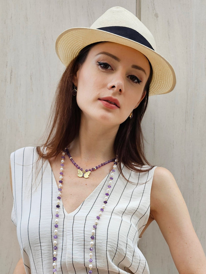 Amethyst With Butterfly Pendant Necklace PN010