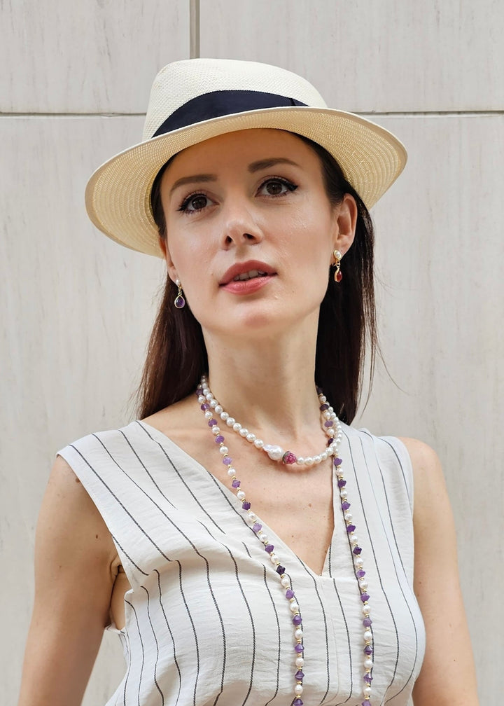 Freshwater Pearls With Raspberry and Baroque Pearl Necklace PN011