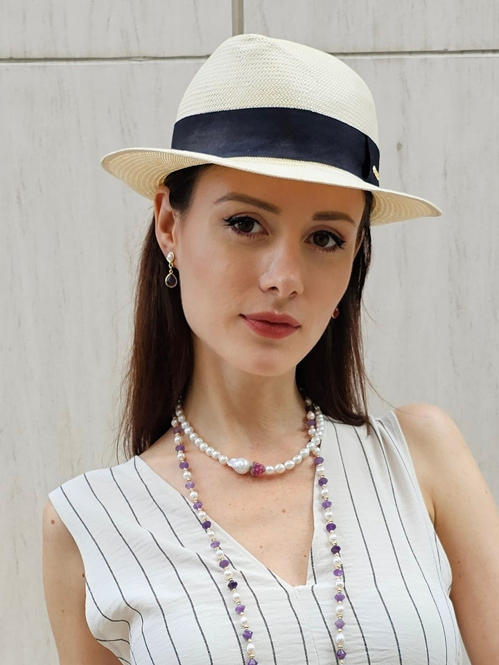 Teardrop Red Agate And Purple Amethyst Clip-On Earrings PE010