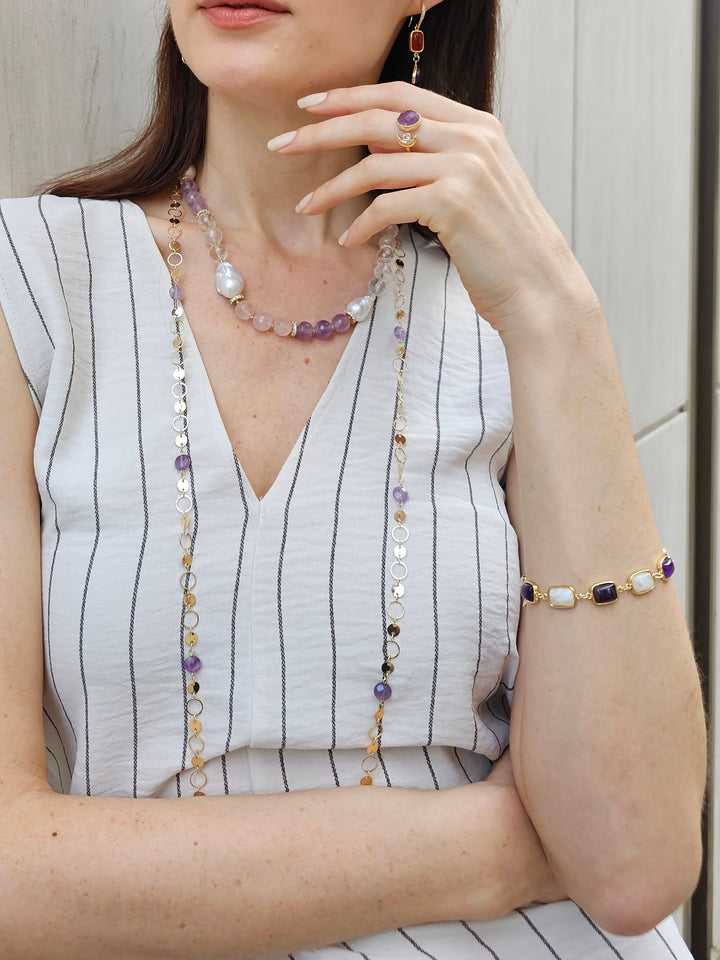 Amethyst And Moonstone Box Clasp Bracelet PB004