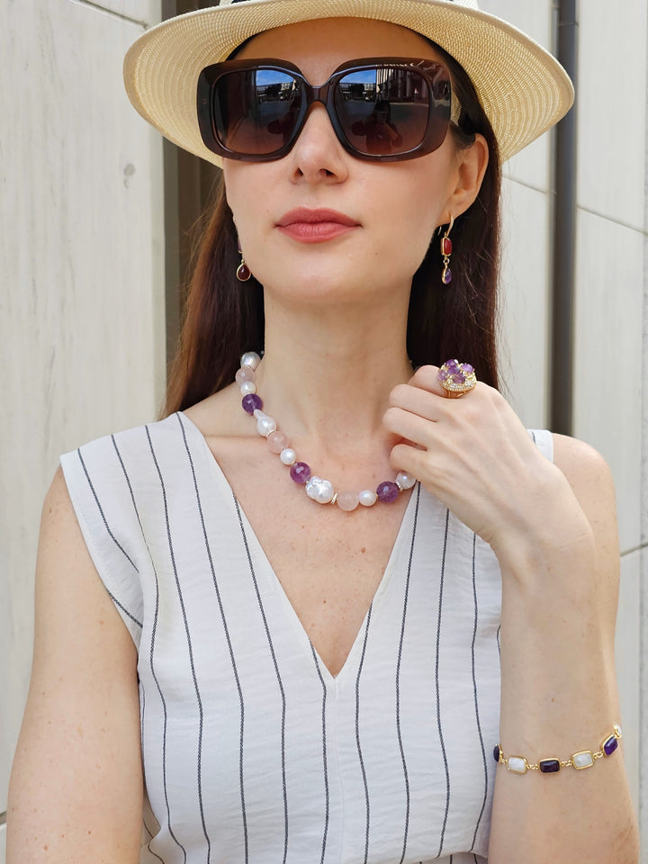 Amethyst And Moonstone Box Clasp Bracelet PB004