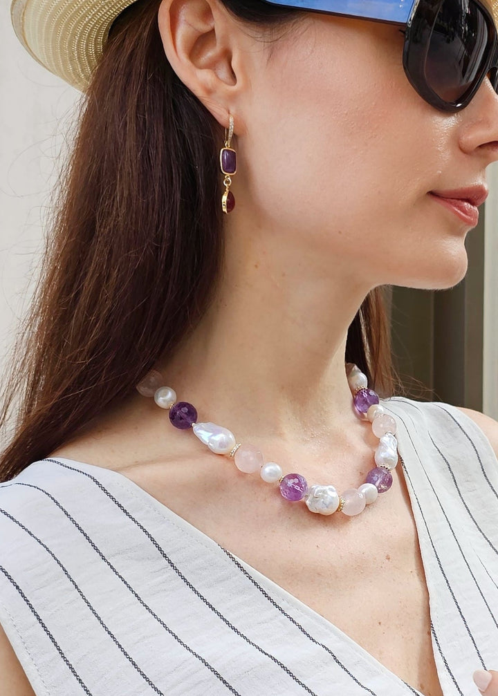 Red Agate And Purple Amethyst Color Matching Dangle Earrings PE012