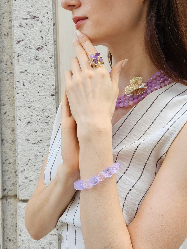 Nugget Amethyst And Rose Quartz stretchy Bracelet PB002