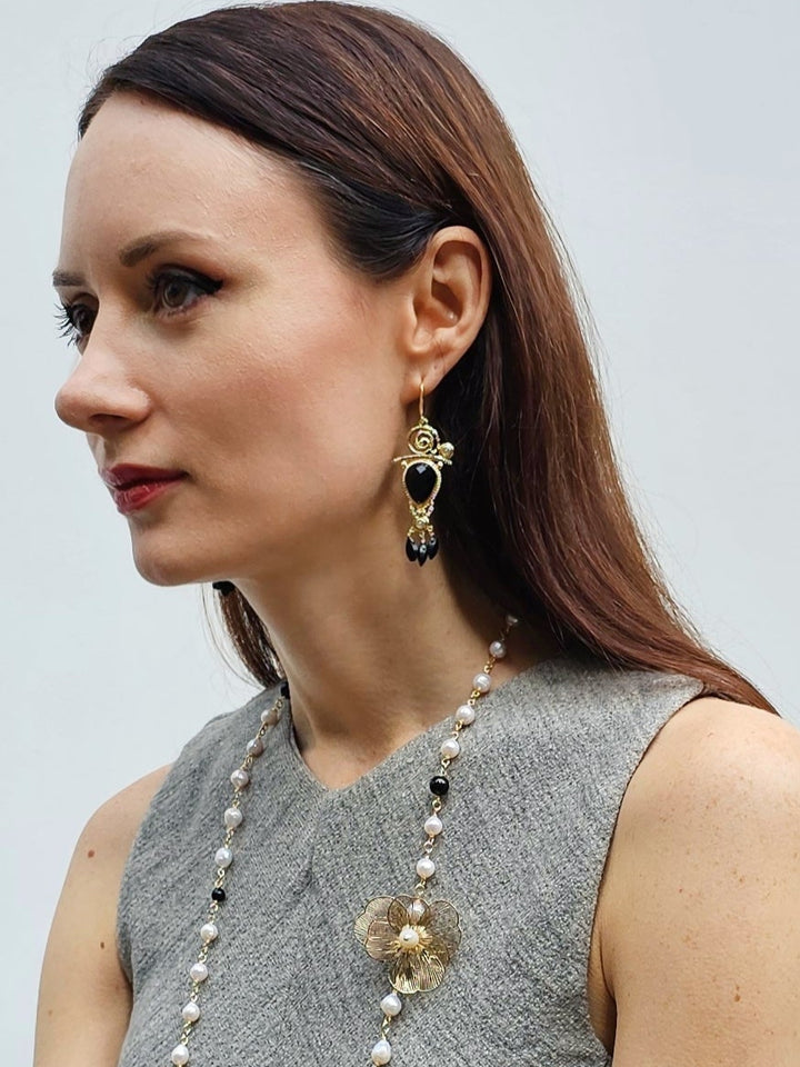Black Agate Chandelier Earrings PE002