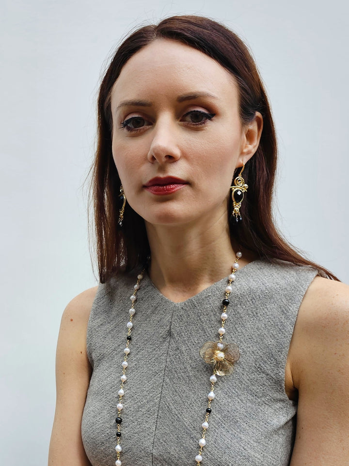 Black Agate Chandelier Earrings PE002