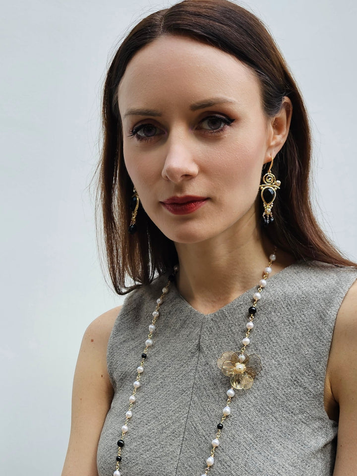 Black Agate Chandelier Earrings PE002