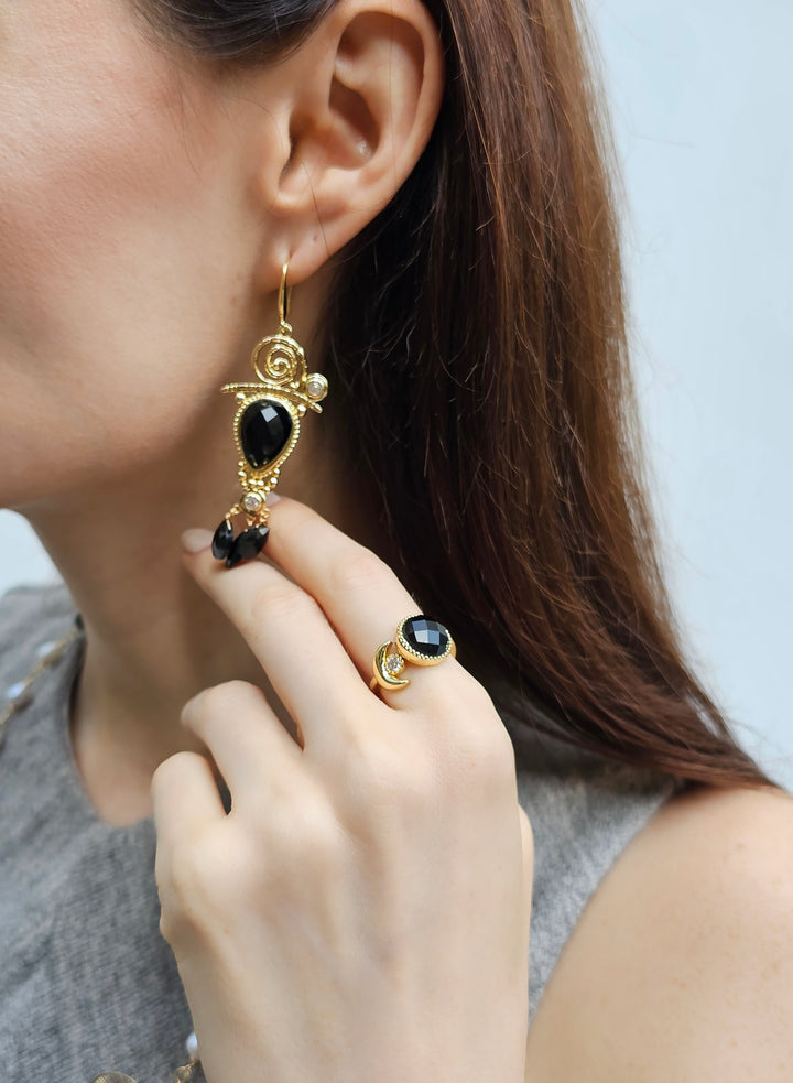 Black Agate Chandelier Earrings PE002