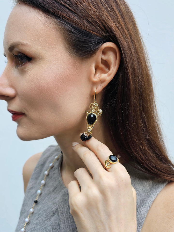 Black Agate Chandelier Earrings PE002