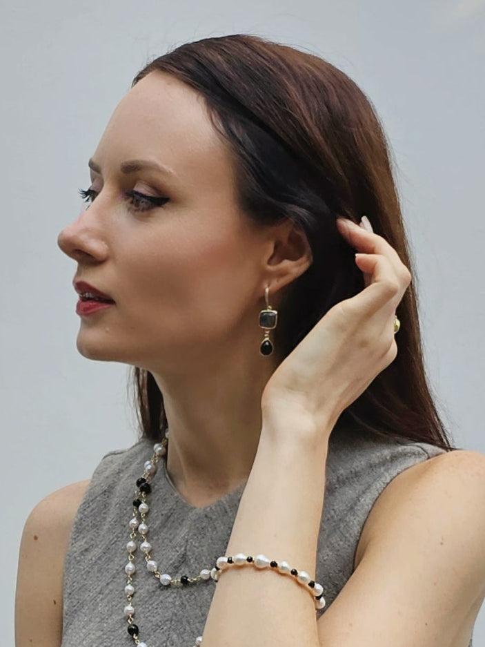 Labradorite With Teardrop Obsidian Earrings PE003
