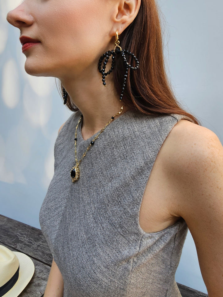 Black Obsidian Pendant Chain Necklace PN002