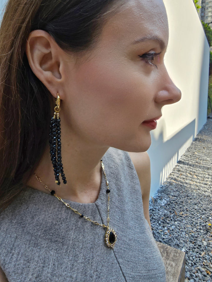 Black Obsidian Pendant Chain Necklace PN002