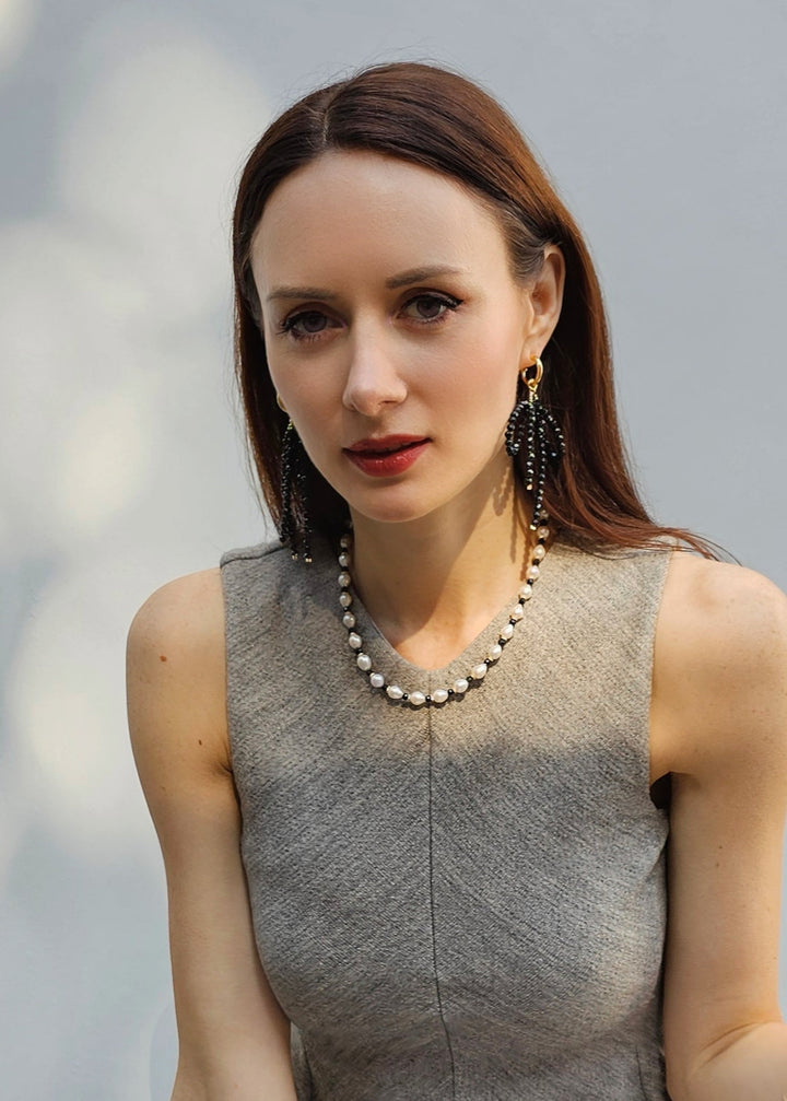 White Pearls And Black Obsidian Choker PN007