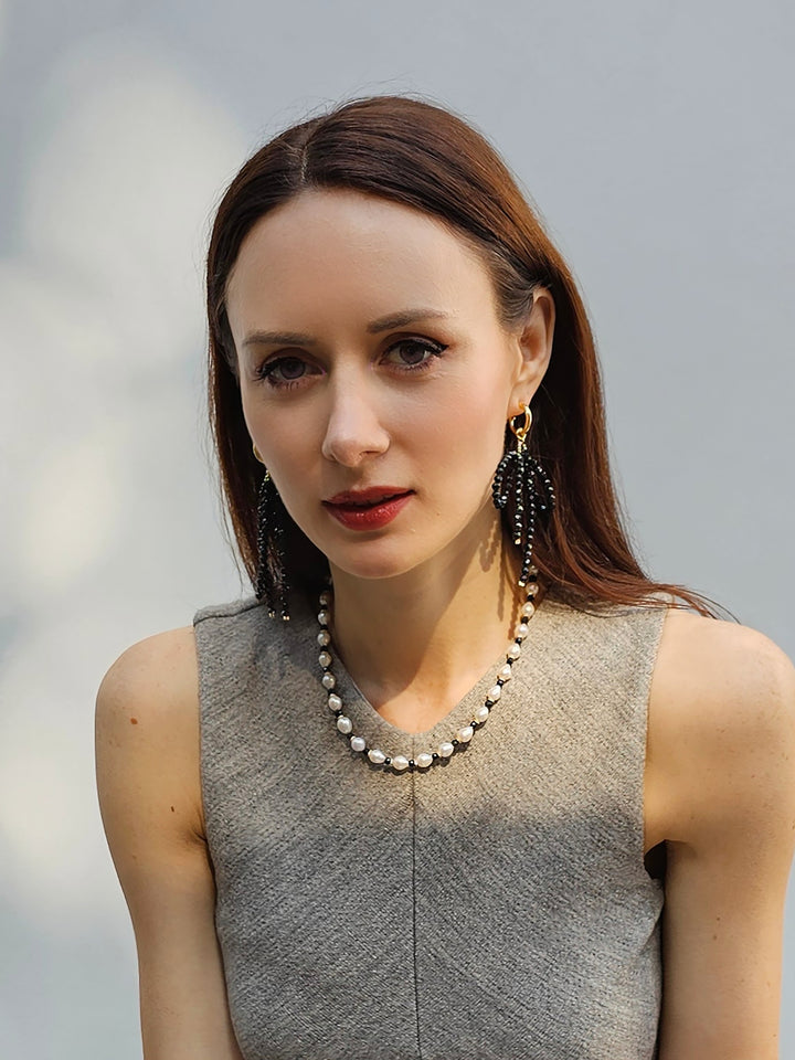 White Pearls And Black Obsidian Choker PN007